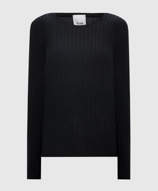 Allude Black ribbed cashmere jumper