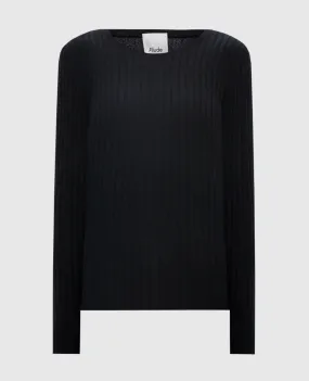 Allude Black ribbed cashmere jumper