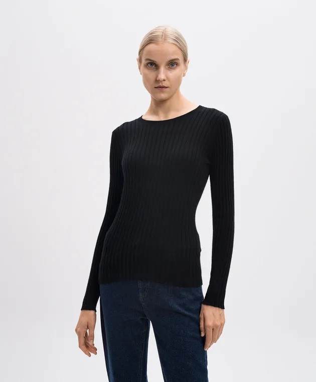 Allude Black ribbed cashmere jumper