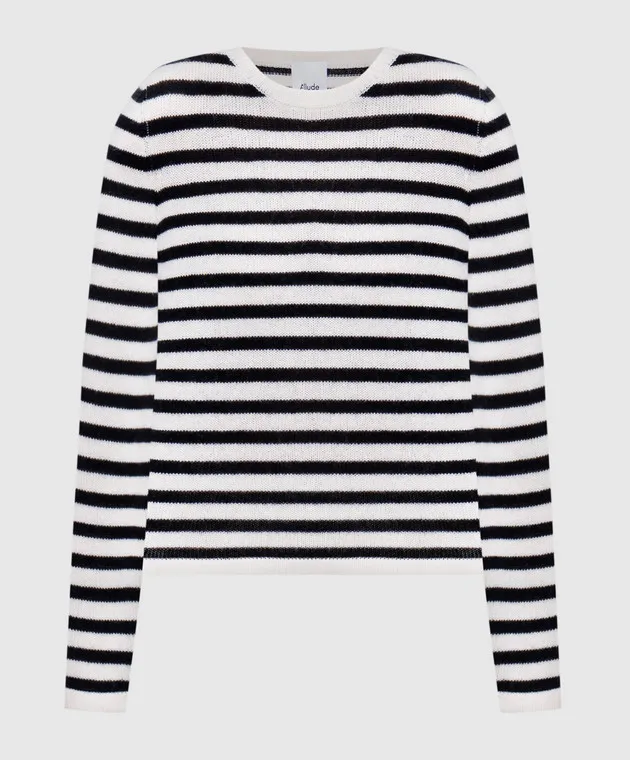 Allude White striped wool and cashmere jumper