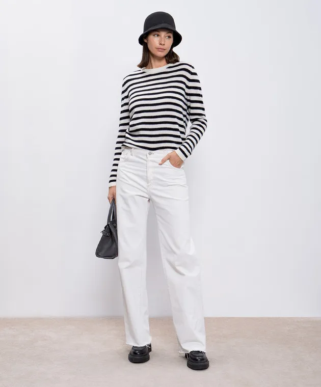 Allude White striped wool and cashmere jumper