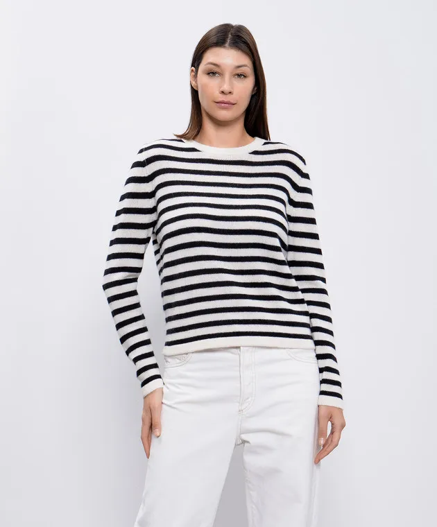 Allude White striped wool and cashmere jumper