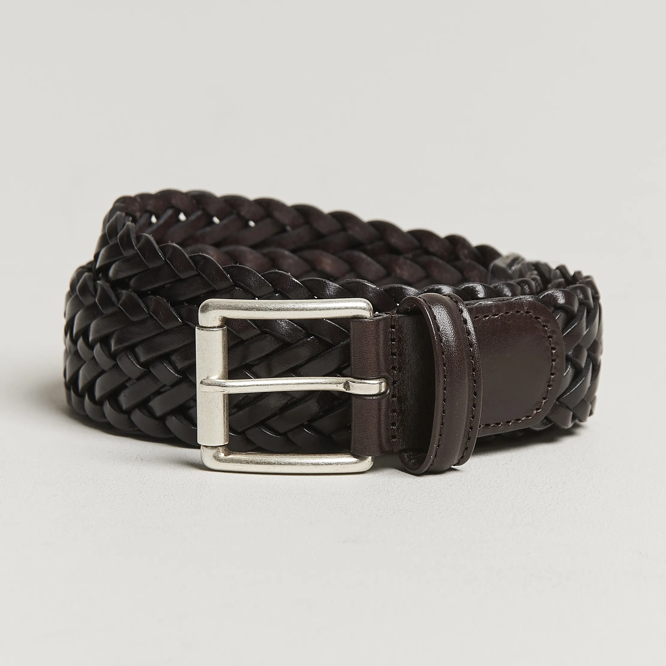 Anderson's Woven Leather 3,5 cm Belt Dark Brown