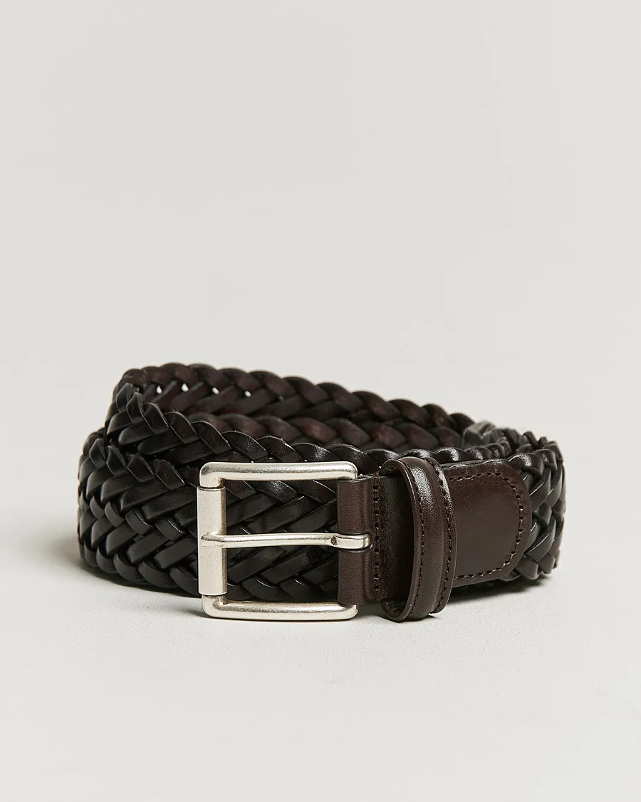 Anderson's Woven Leather 3,5 cm Belt Dark Brown