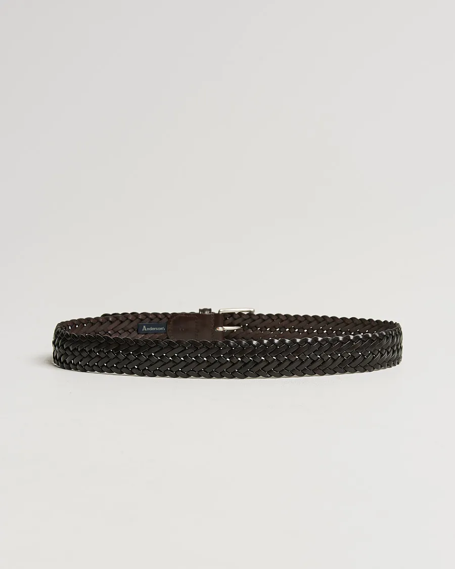 Anderson's Woven Leather 3,5 cm Belt Dark Brown