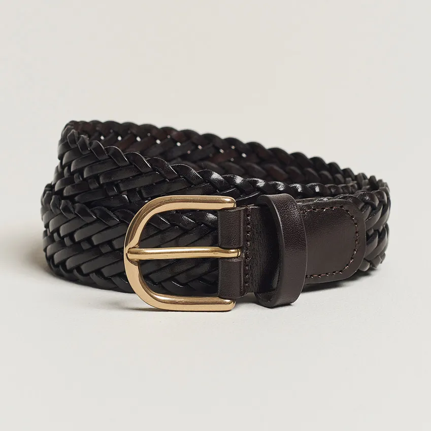 Anderson's Woven Leather Belt 3 cm Dark Brown