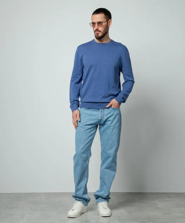 A.P.C Blue Juio cashmere jumper with logo embroidery