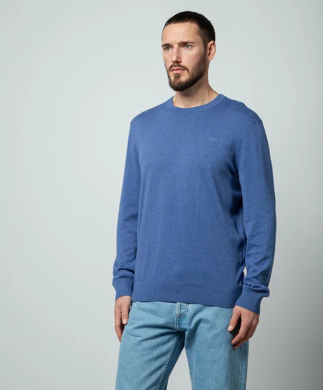 A.P.C Blue Juio cashmere jumper with logo embroidery