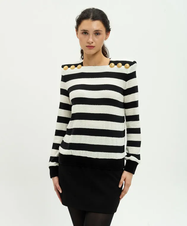 Balmain Striped jumper with branded rivets