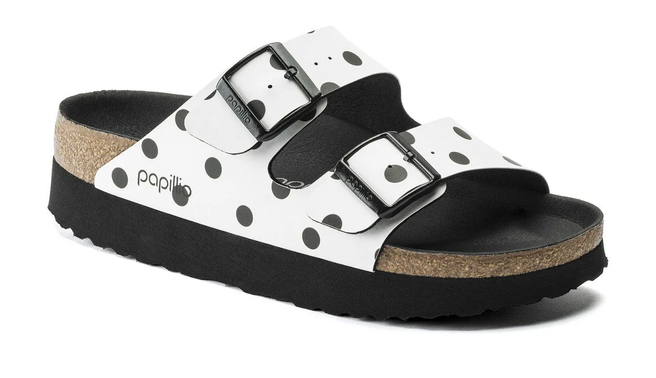 Birkenstock Papillio Arizona Platform BF White Black Dots Narrow