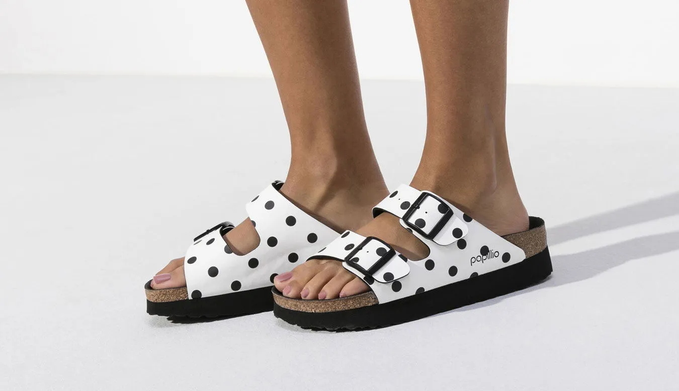 Birkenstock Papillio Arizona Platform BF White Black Dots Narrow