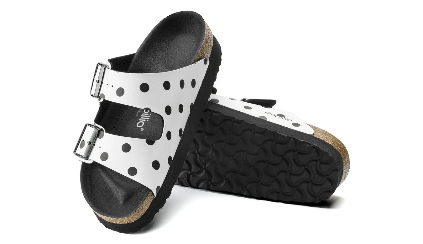 Birkenstock Papillio Arizona Platform BF White Black Dots Narrow