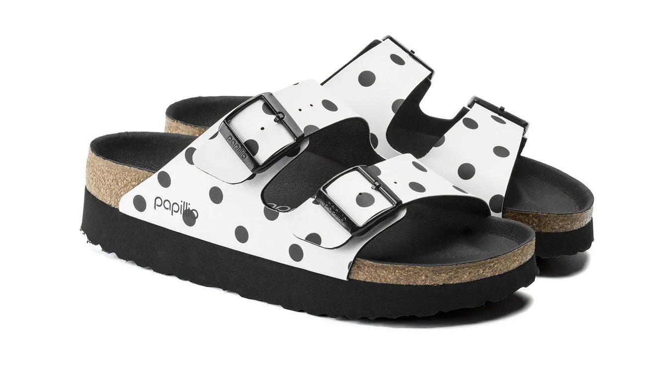 Birkenstock Papillio Arizona Platform BF White Black Dots Narrow