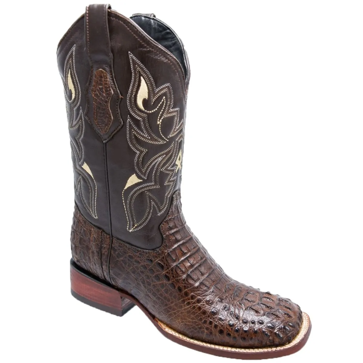 Botas de Cocodrilo Caiman Lomo Original Horma Rodeo Color Cafe WD-263