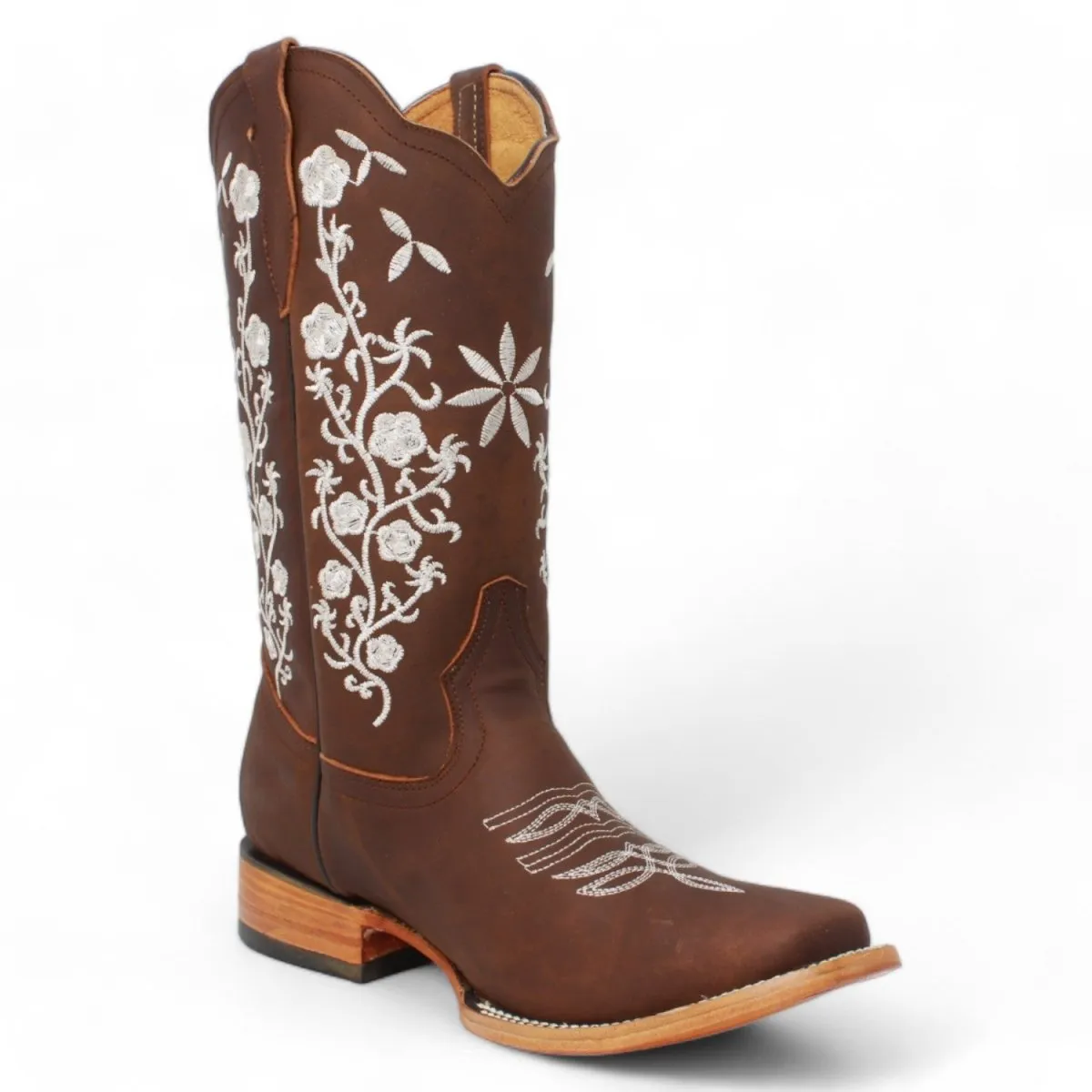 Botas de Cuero Crazy con Flores para Mujer en Horma Rodeo