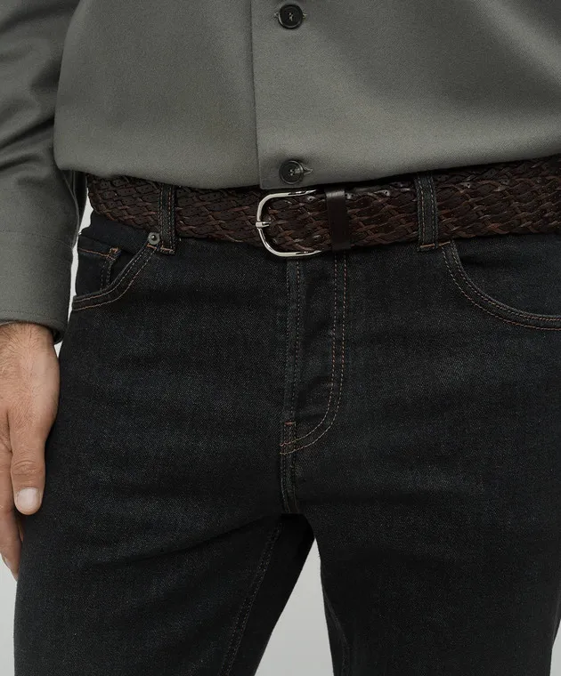 Brunello Cucinelli Brown leather belt with weaving