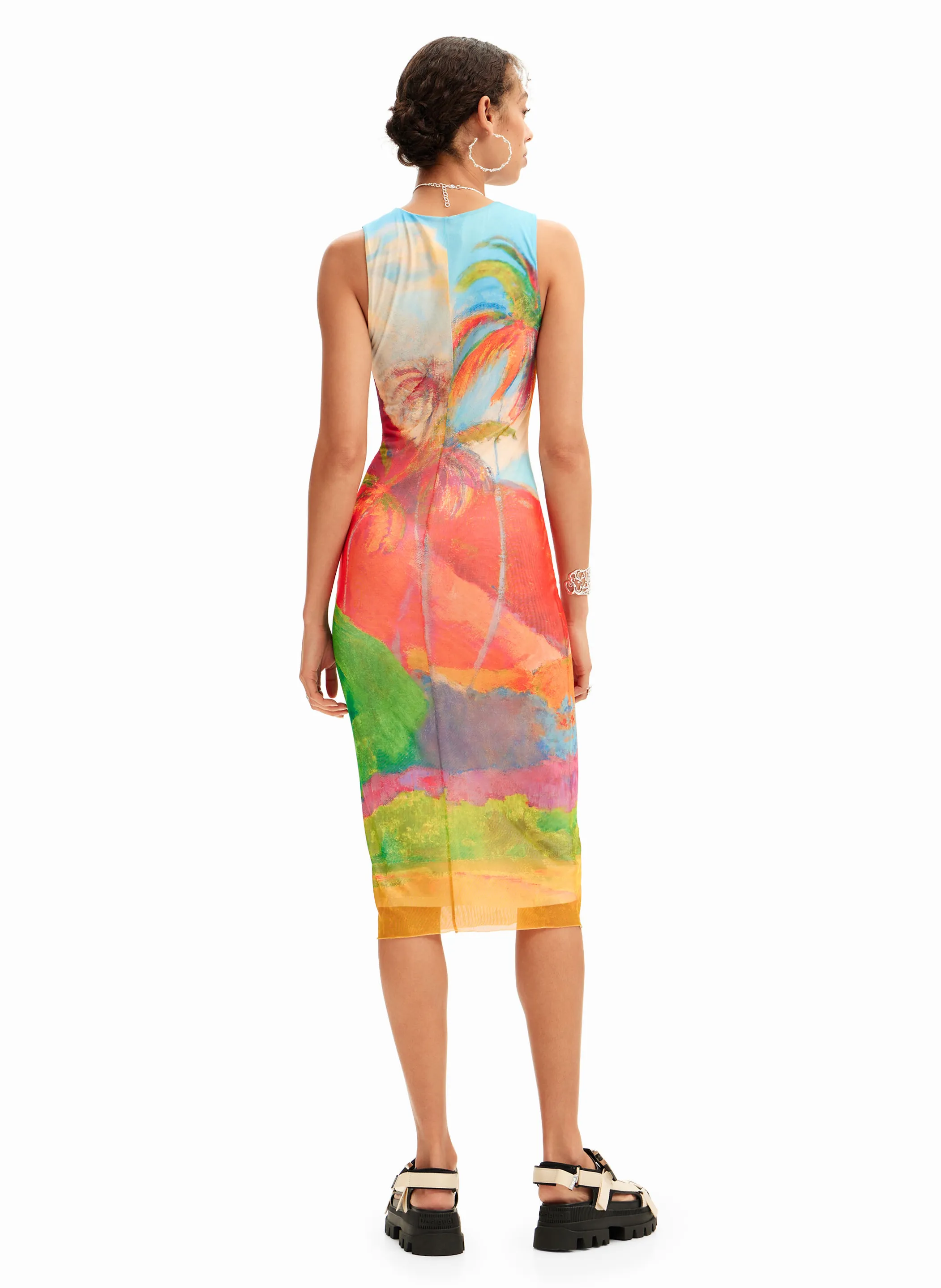 CARMAN - Vestido midi sin mangas estampado en multicolor