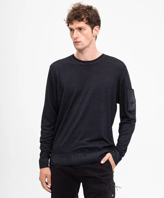 C.P. Company Black wool jumper with logo patch