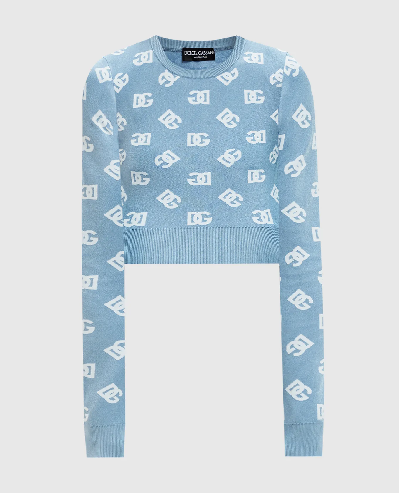 Dolce&Gabbana Blue cropped jumper with logo pattern