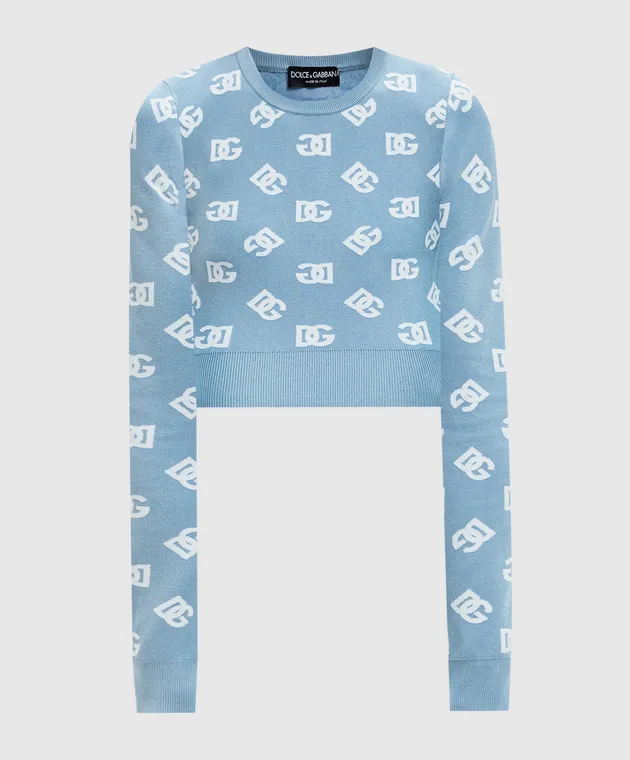 Dolce&Gabbana Blue cropped jumper with logo pattern