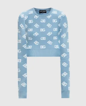 Dolce&Gabbana Blue cropped jumper with logo pattern