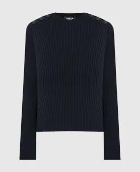 Dondup Blue ribbed jumper with metallic logo