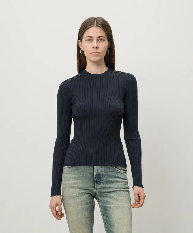 Dondup Blue ribbed jumper with metallic logo