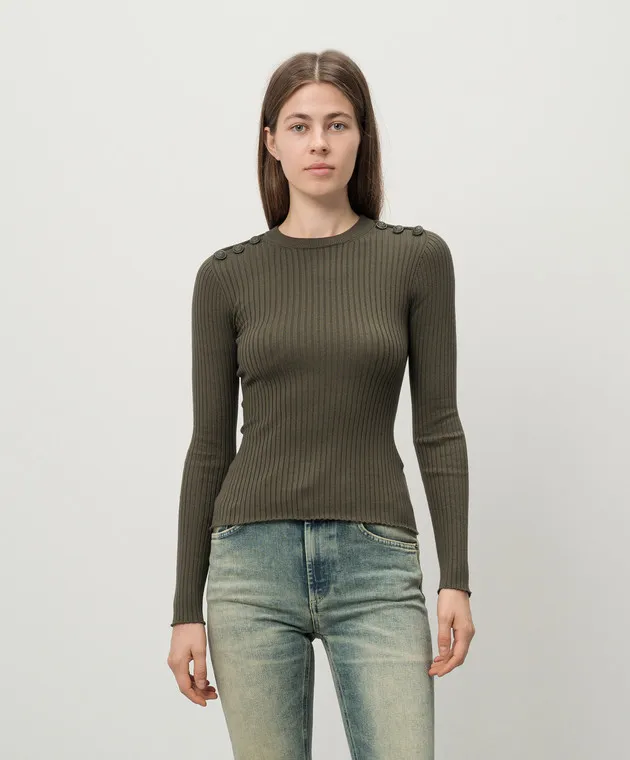 Dondup Green ribbed jumper with metallic logo