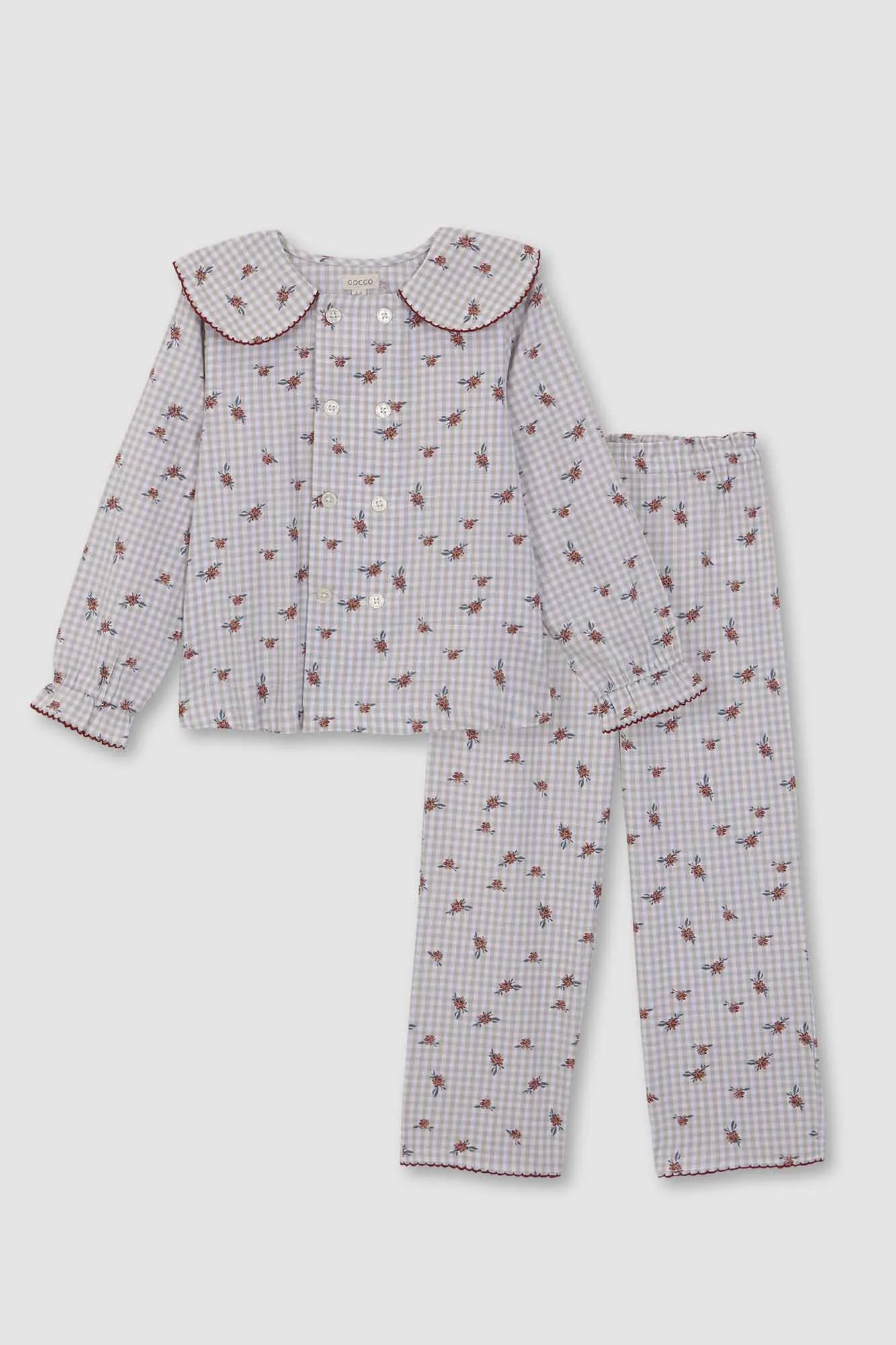 Gocco Pijama De Mini Cuadros Con Estampado De Flores Azul Nuevo