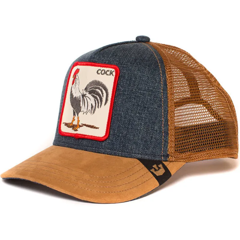 Gorra trucker marrón y denim gallo Big Strut de Goorin Bros.