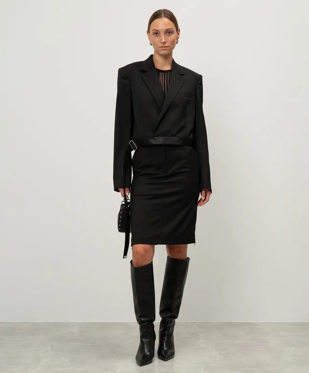 Helmut Lang Black cropped wool jacket with belt