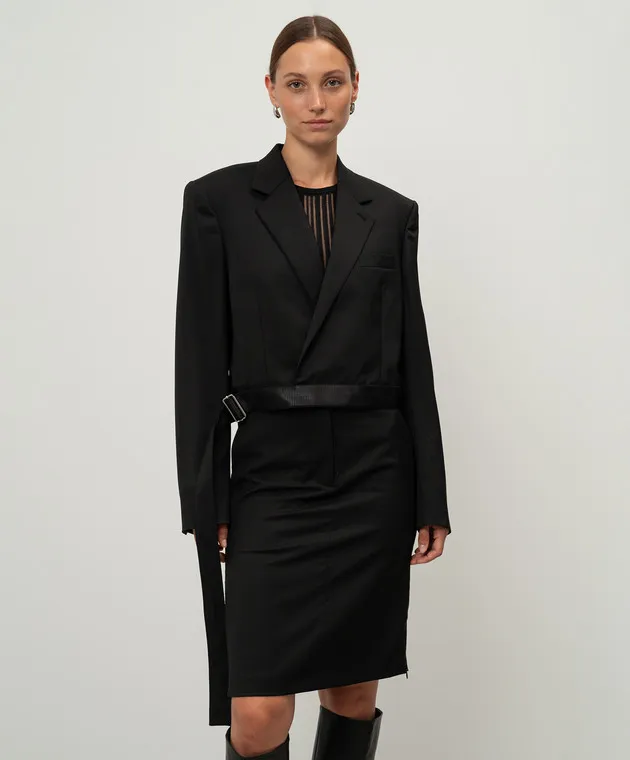 Helmut Lang Black cropped wool jacket with belt