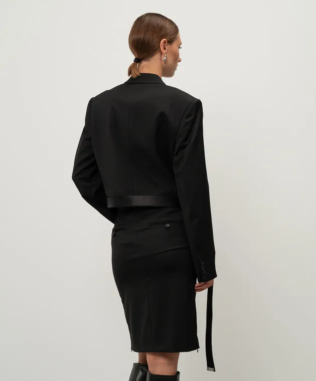 Helmut Lang Black cropped wool jacket with belt