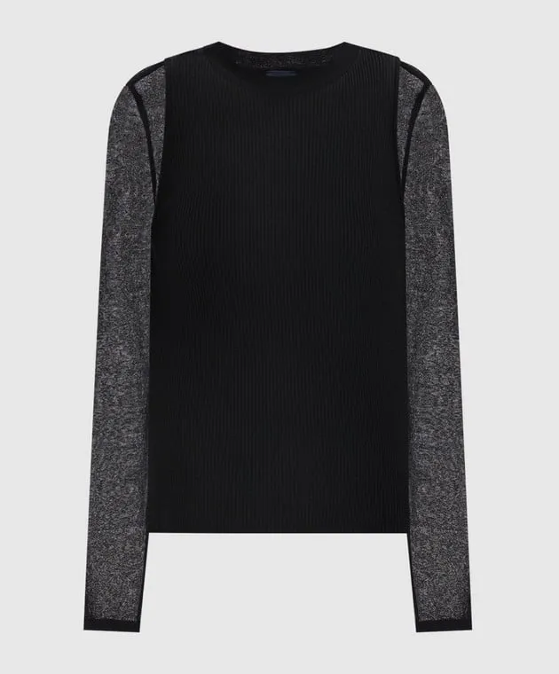 Juun.j Black ribbed jumper with logo patch