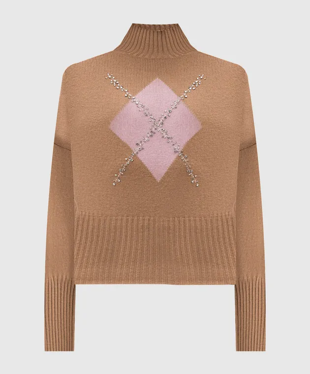 Max Mara NUCCIA beige wool and cashmere jumper with crystals