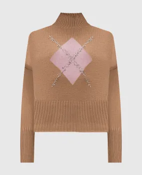 Max Mara NUCCIA beige wool and cashmere jumper with crystals