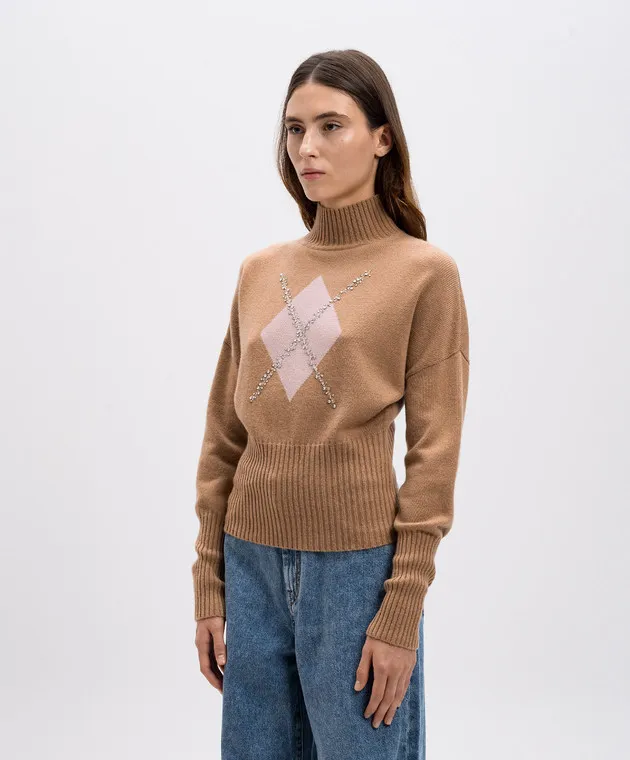 Max Mara NUCCIA beige wool and cashmere jumper with crystals