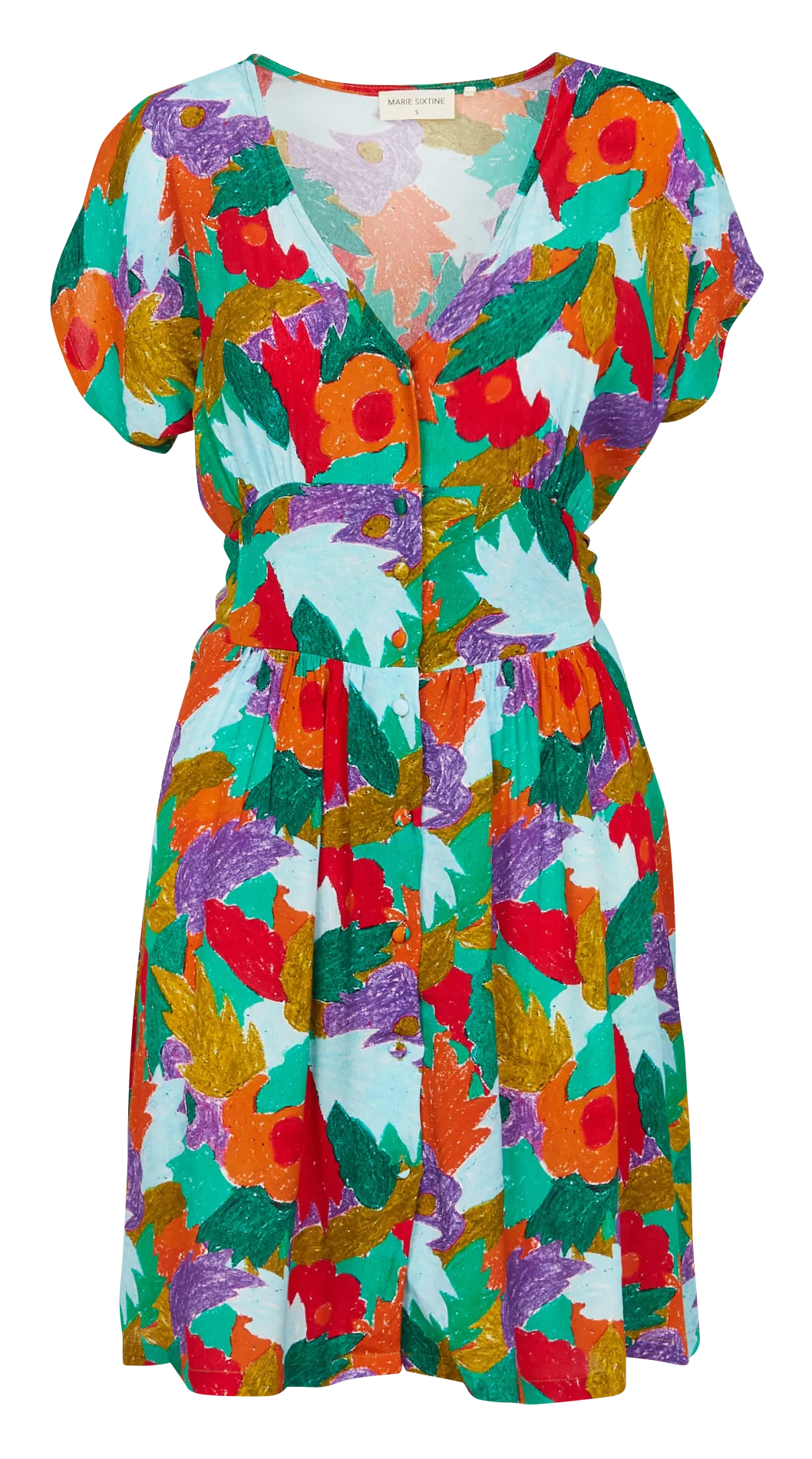 OCTAVIE - Vestido corto estampado con cuello de pico en multicolor