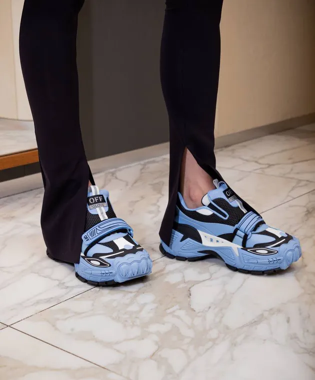 Off-White Blue combination Glove Slip On sneakers with a textured logo