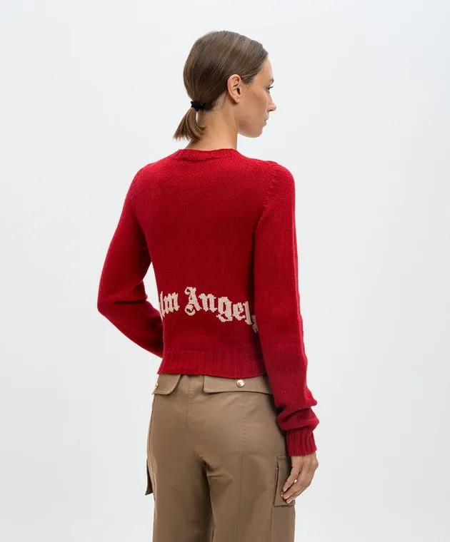 Palm Angels Red wool and cashmere logo jumper