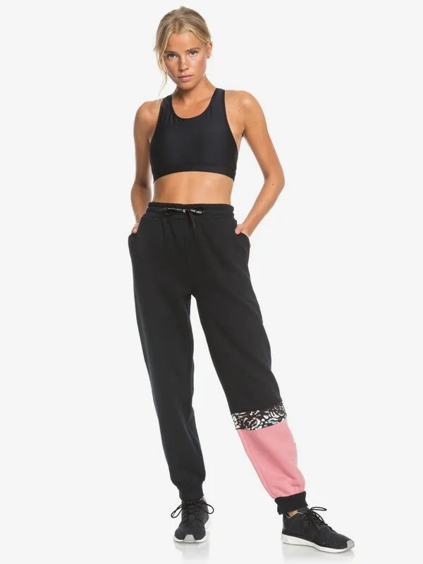 Pantalón de Chándal ROXY gym para Mujer Modern Tale ANTHRACITE (kvj0) Ref. ERJFB03267 negro detalles rosas