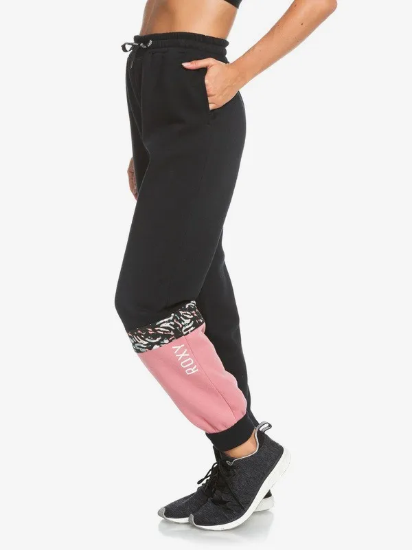 Pantalón de Chándal ROXY gym para Mujer Modern Tale ANTHRACITE (kvj0) Ref. ERJFB03267 negro detalles rosas