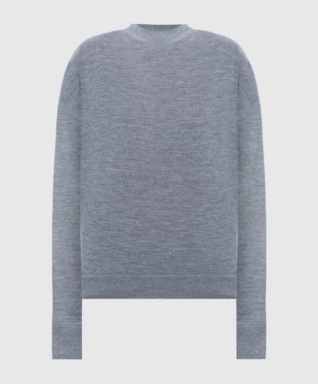 Peserico Gray wool jumper with monil chain