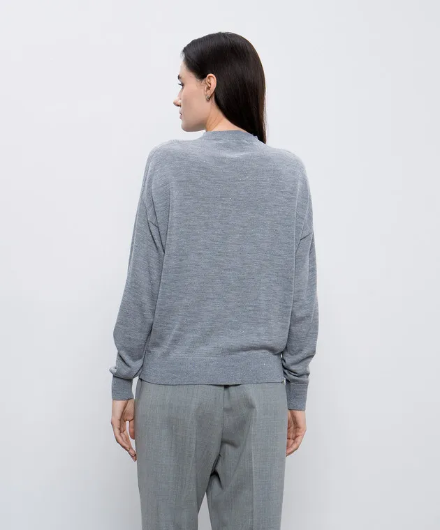 Peserico Gray wool jumper with monil chain