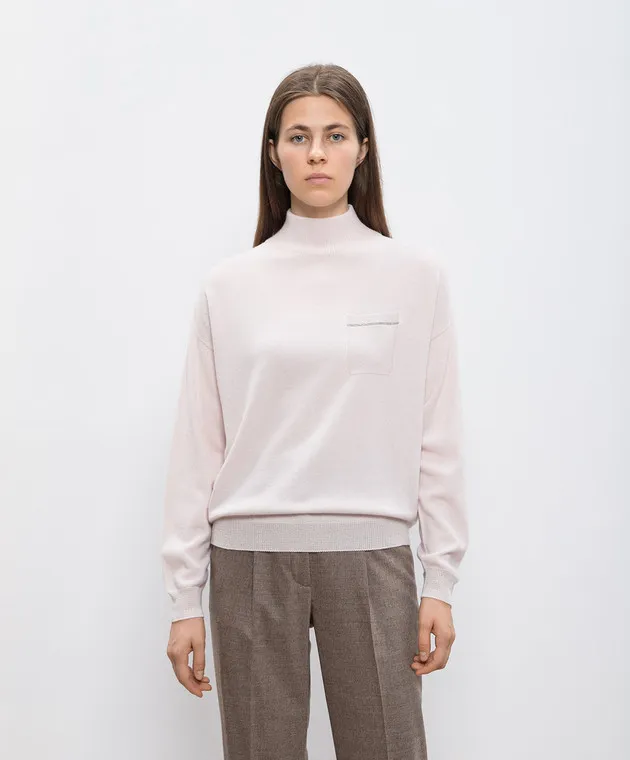 Peserico Pink cashmere jumper with monil chain