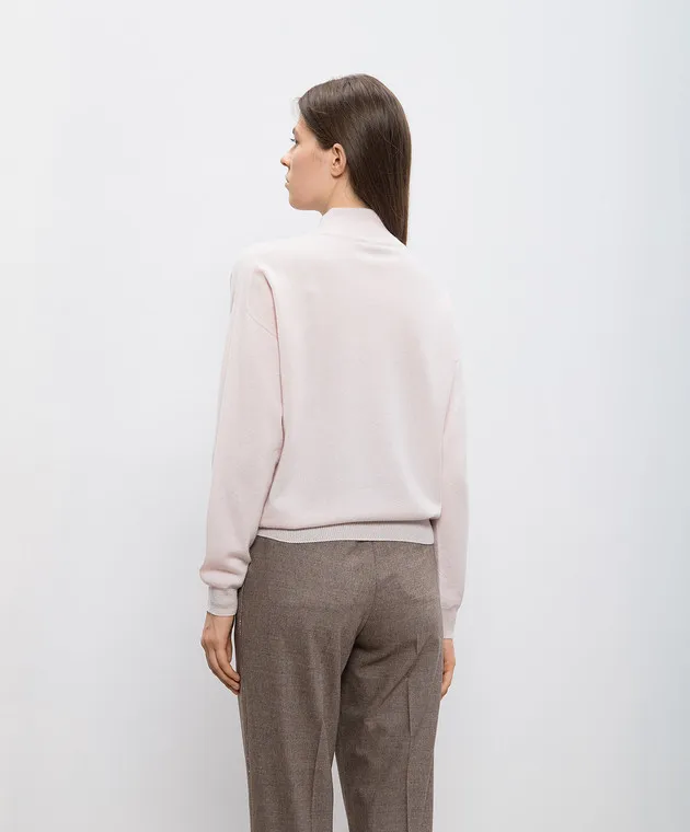 Peserico Pink cashmere jumper with monil chain