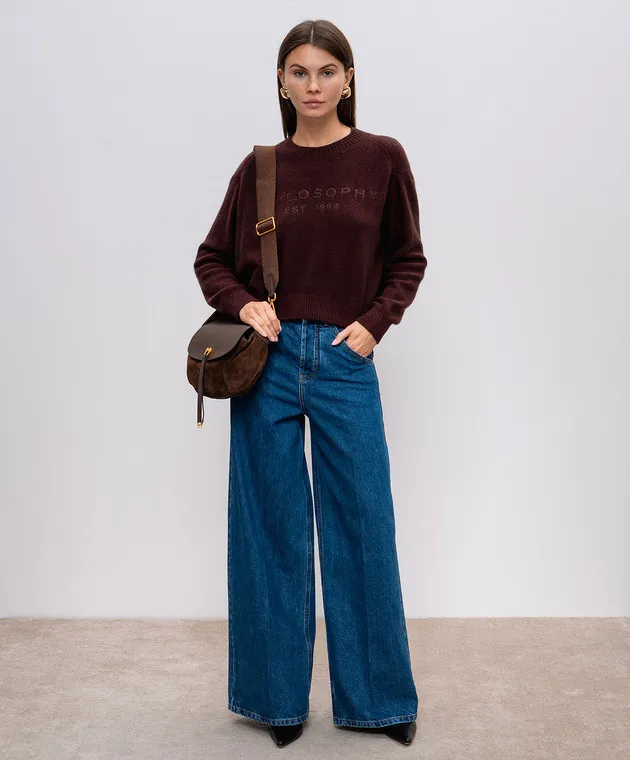 Philosophy di Lorenzo Serafini Burgundy wool jumper with logo embroidery