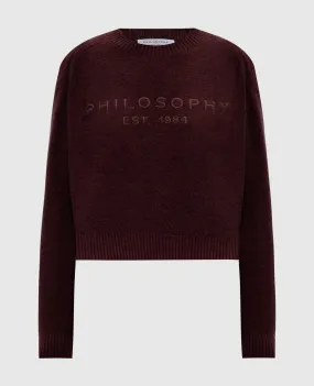 Philosophy di Lorenzo Serafini Burgundy wool jumper with logo embroidery