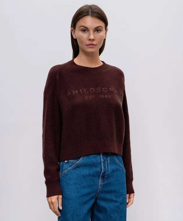 Philosophy di Lorenzo Serafini Burgundy wool jumper with logo embroidery