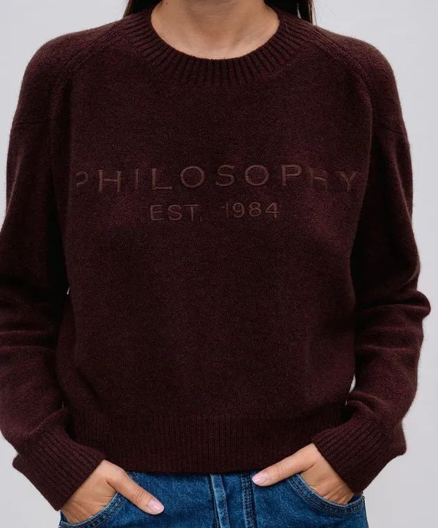 Philosophy di Lorenzo Serafini Burgundy wool jumper with logo embroidery